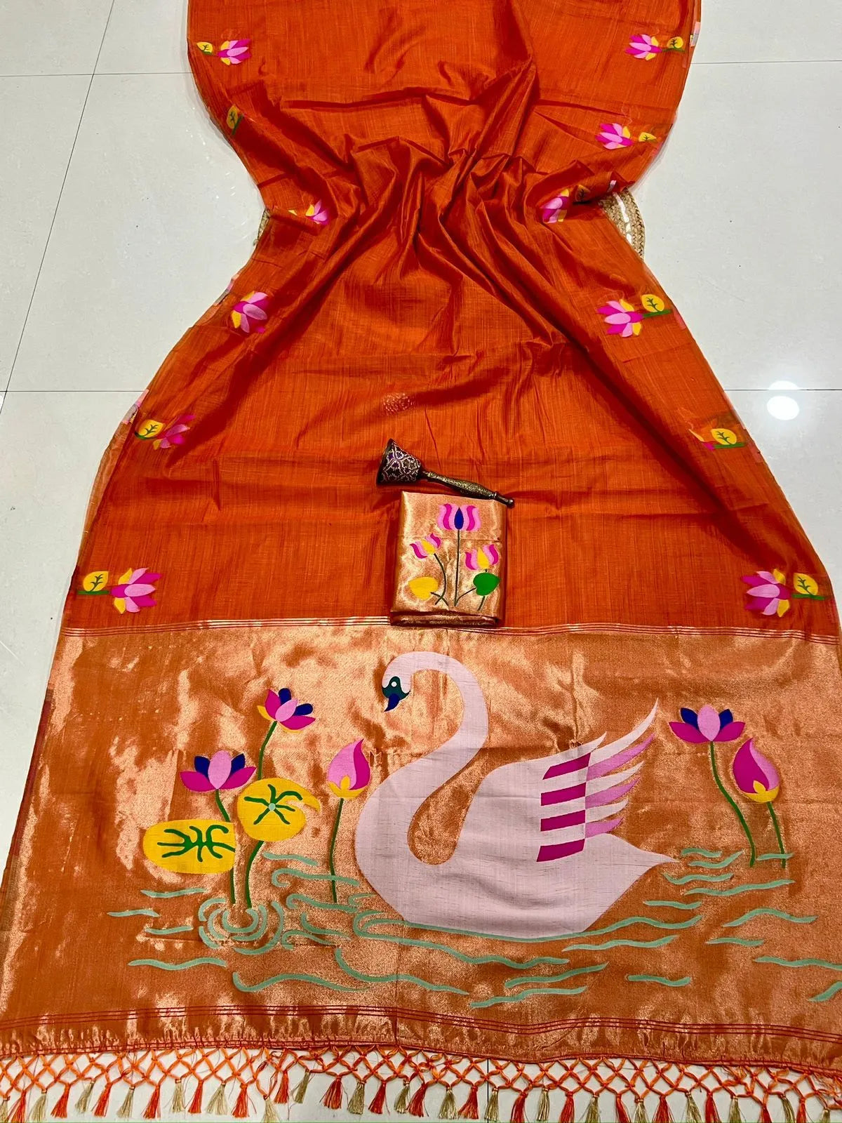 Soft Muga Cotton Swan Paithani Saree