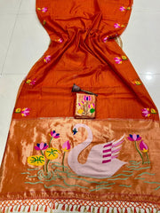 Soft Muga Cotton Swan Paithani Saree