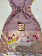 Soft Muga Cotton Swan Paithani Saree