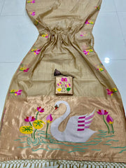 Soft Muga Cotton Swan Paithani Saree