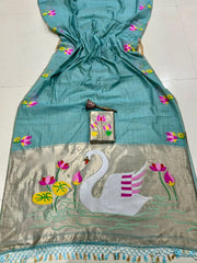 Soft Muga Cotton Swan Paithani Saree