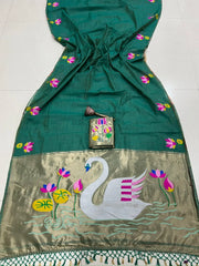 Soft Muga Cotton Swan Paithani Saree