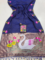 Soft Muga Cotton Swan Paithani Saree