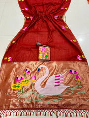 Soft Muga Cotton Swan Paithani Saree