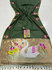 Soft Muga Cotton Swan Paithani Saree