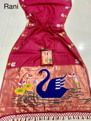 Soft Muga Cotton Swan Paithani Saree