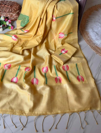 Lotus Deisgner Soft Muga Cotton Saree