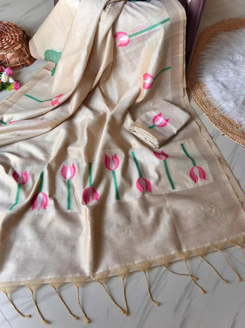 Lotus Deisgner Soft Muga Cotton Saree
