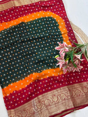 Kanjivaram Bandhani Cotton Silk Hand Dying Saree