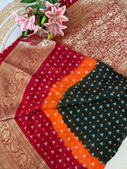 Kanjivaram Bandhani Cotton Silk Hand Dying Saree