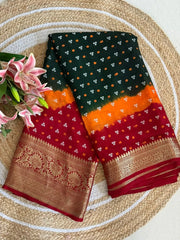 Kanjivaram Bandhani Cotton Silk Hand Dying Saree