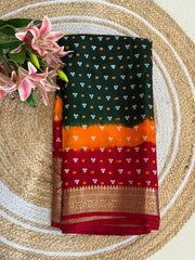 Kanjivaram Bandhani Cotton Silk Hand Dying Saree
