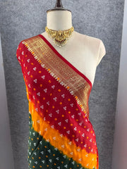 Kanjivaram Bandhani Cotton Silk Hand Dying Saree