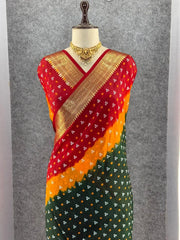 Kanjivaram Bandhani Cotton Silk Hand Dying Saree