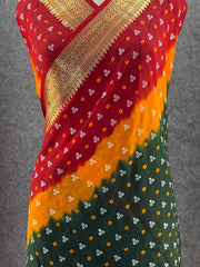 Kanjivaram Bandhani Cotton Silk Hand Dying Saree