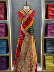 Kanjivaram Bandhani Cotton Silk Hand Dying Saree