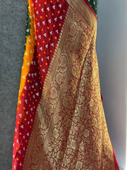 Kanjivaram Bandhani Cotton Silk Hand Dying Saree