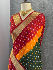 Kanjivaram Bandhani Cotton Silk Hand Dying Saree