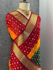 Kanjivaram Bandhani Cotton Silk Hand Dying Saree