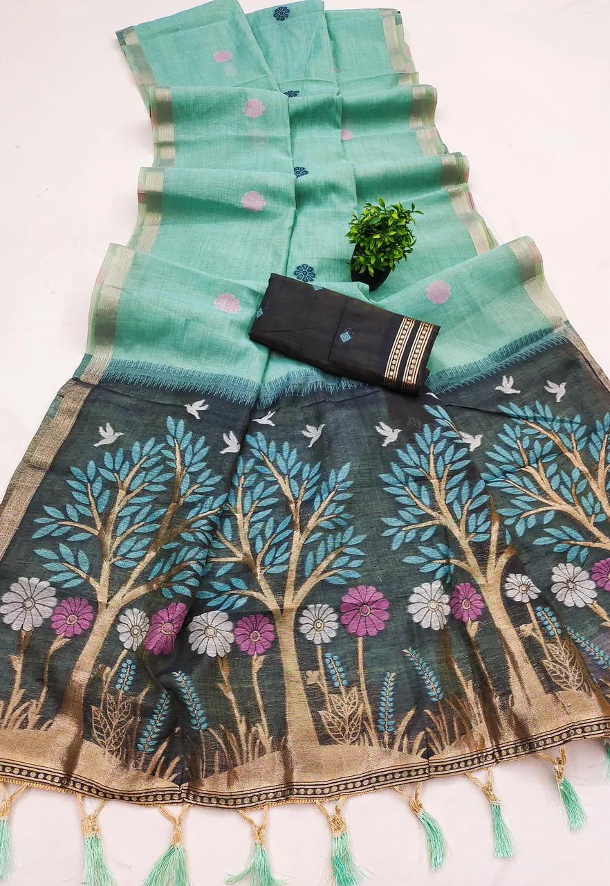 Soft Muga Cotton Rich Flowery Saree