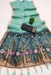 Soft Muga Cotton Rich Flowery Saree