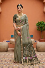 Soft Muga Cotton Rich Flowery Saree