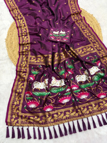 Premium Lotus Pichwai Kamdhenu Designer Saree