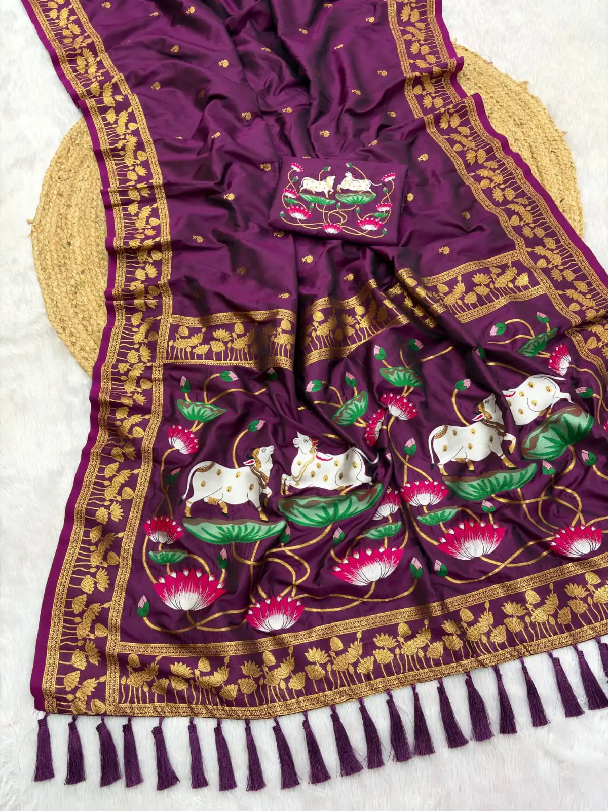 Premium Lotus Pichwai Kamdhenu Designer Saree