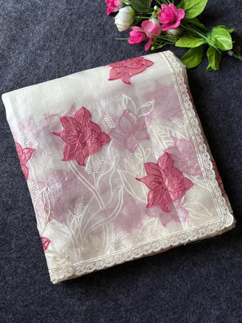 Pure Oris Silk Lotus Embroidery Designer Saree
