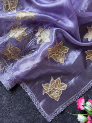 Pure Oris Silk Lotus Embroidery Designer Saree