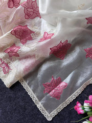 Pure Oris Silk Lotus Embroidery Designer Saree