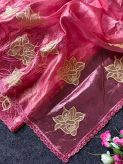 Pure Oris Silk Lotus Embroidery Designer Saree