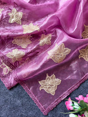 Pure Oris Silk Lotus Embroidery Designer Saree