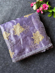 Pure Oris Silk Lotus Embroidery Designer Saree