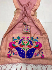 Soft Muga Cotton Muniya Border Paithani Saree