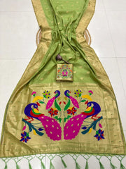 Soft Muga Cotton Muniya Border Paithani Saree