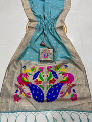 Soft Muga Cotton Muniya Border Paithani Saree