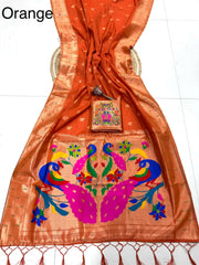 Soft Muga Cotton Muniya Border Paithani Saree
