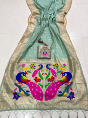 Soft Muga Cotton Muniya Border Paithani Saree
