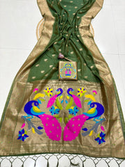 Soft Muga Cotton Muniya Border Paithani Saree