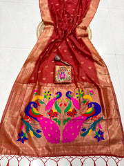 Soft Muga Cotton Muniya Border Paithani Saree