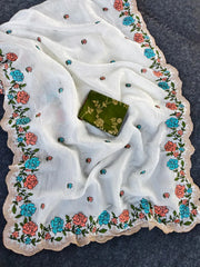 Pure Paper Crush Embroidery Saree