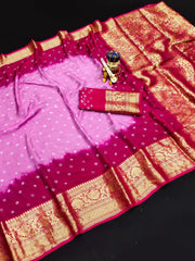 Kanjivaram Bandhani Cotton Silk Dying Saree