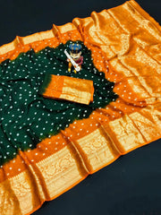 Kanjivaram Bandhani Cotton Silk Dying Saree