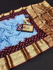 Kanjivaram Bandhani Cotton Silk Dying Saree