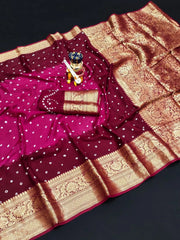 Kanjivaram Bandhani Cotton Silk Dying Saree
