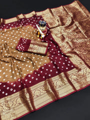 Kanjivaram Bandhani Cotton Silk Dying Saree