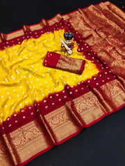 Kanjivaram Bandhani Cotton Silk Dying Saree