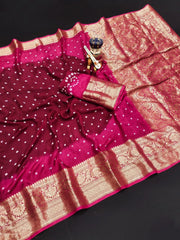 Kanjivaram Bandhani Cotton Silk Dying Saree