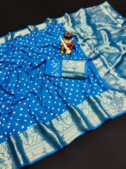 Kanjivaram Bandhani Cotton Silk Dying Saree